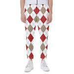 White Red And Beige Argyle Pattern Print Scuba Joggers