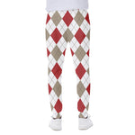 White Red And Beige Argyle Pattern Print Scuba Joggers