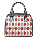 White Red And Beige Argyle Pattern Print Shoulder Handbag