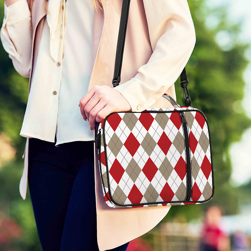 White Red And Beige Argyle Pattern Print Shoulder Strap Bible Bag