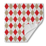White Red And Beige Argyle Pattern Print Silk Bandana