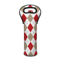 White Red And Beige Argyle Pattern Print Single Neoprene Wine Tote