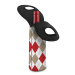 White Red And Beige Argyle Pattern Print Single Neoprene Wine Tote