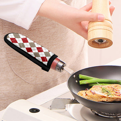 White Red And Beige Argyle Pattern Print Skillet Handle Cover