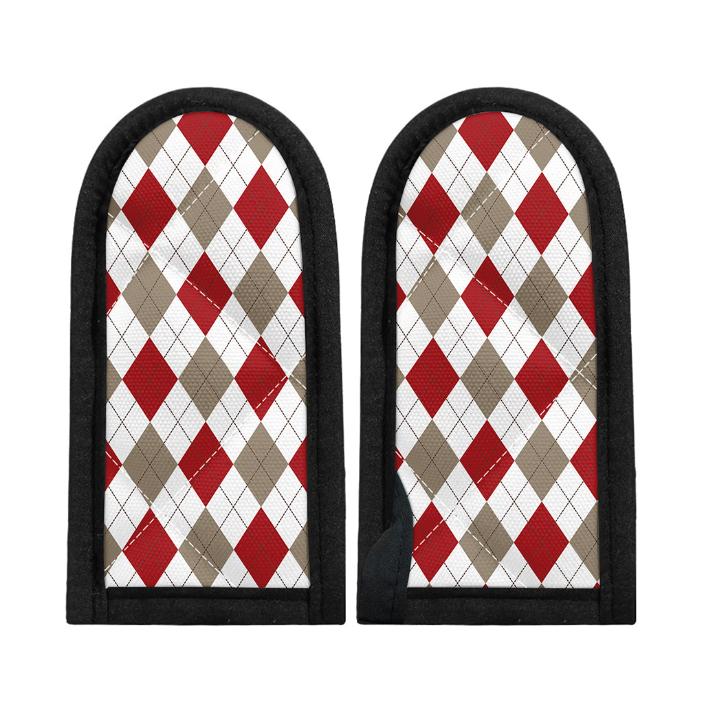 White Red And Beige Argyle Pattern Print Skillet Handle Cover