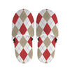 White Red And Beige Argyle Pattern Print Slippers