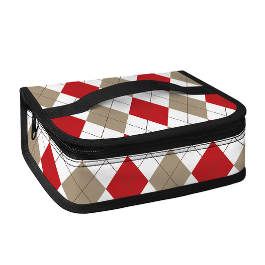 White Red And Beige Argyle Pattern Print Small Lunch Bag