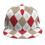 White Red And Beige Argyle Pattern Print Snapback Cap