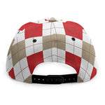 White Red And Beige Argyle Pattern Print Snapback Cap