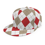 White Red And Beige Argyle Pattern Print Snapback Cap