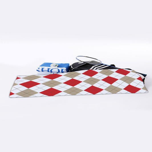 White Red And Beige Argyle Pattern Print Sports Towel