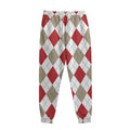 White Red And Beige Argyle Pattern Print Sweatpants