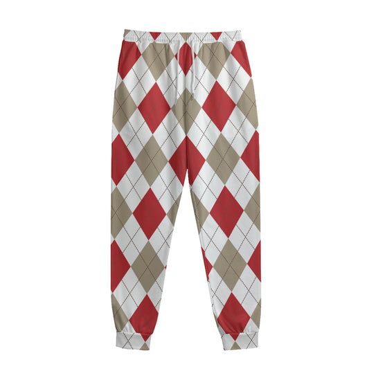 White Red And Beige Argyle Pattern Print Sweatpants