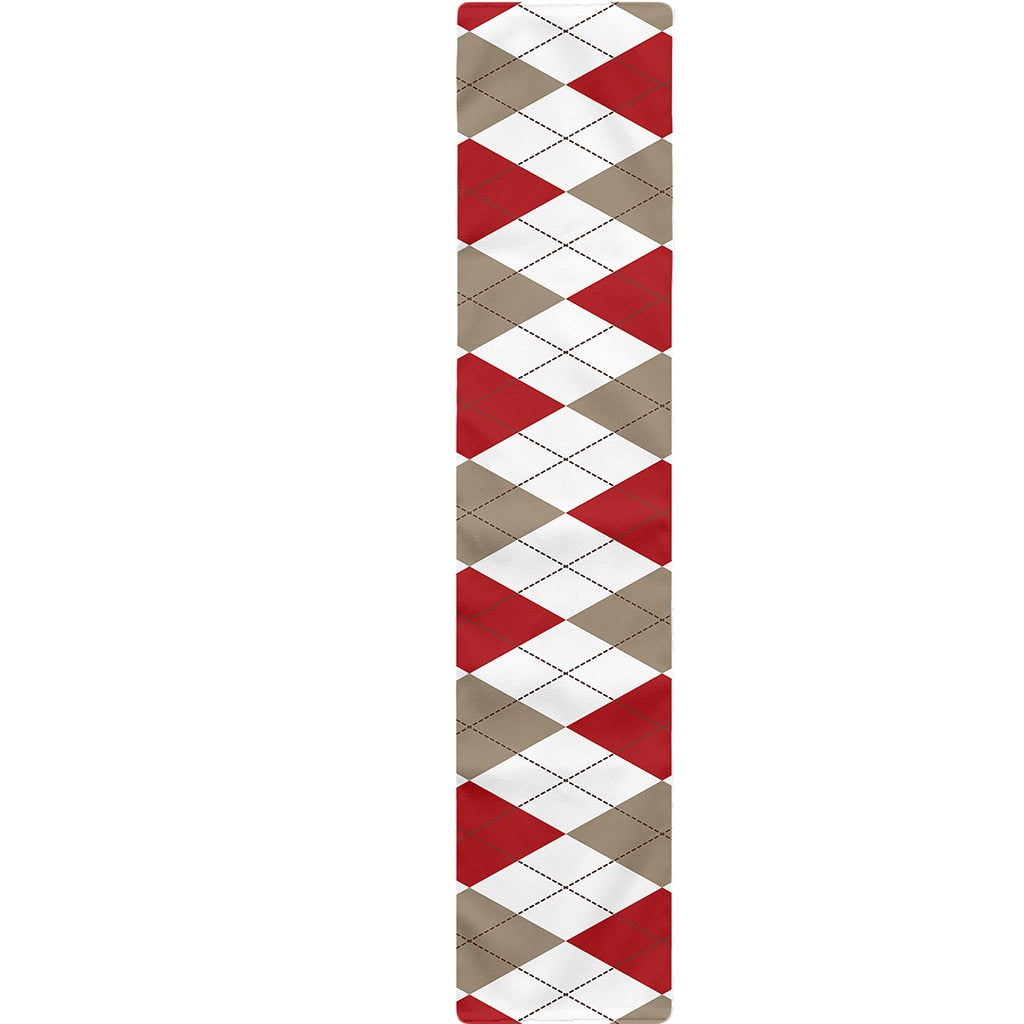 White Red And Beige Argyle Pattern Print Table Runner