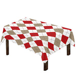 White Red And Beige Argyle Pattern Print Tablecloth