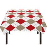 White Red And Beige Argyle Pattern Print Tablecloth