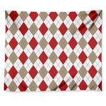 White Red And Beige Argyle Pattern Print Tapestry