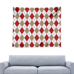 White Red And Beige Argyle Pattern Print Tapestry