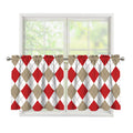 White Red And Beige Argyle Pattern Print Tier Curtains