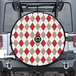 White Red And Beige Argyle Pattern Print Tire Cover With Camera Hole