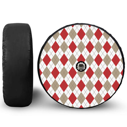 White Red And Beige Argyle Pattern Print Tire Cover With Camera Hole