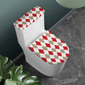White Red And Beige Argyle Pattern Print Toilet Lid And Tank Cover Set