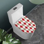 White Red And Beige Argyle Pattern Print Toilet Lid Cover