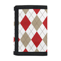 White Red And Beige Argyle Pattern Print Trifold Wallet