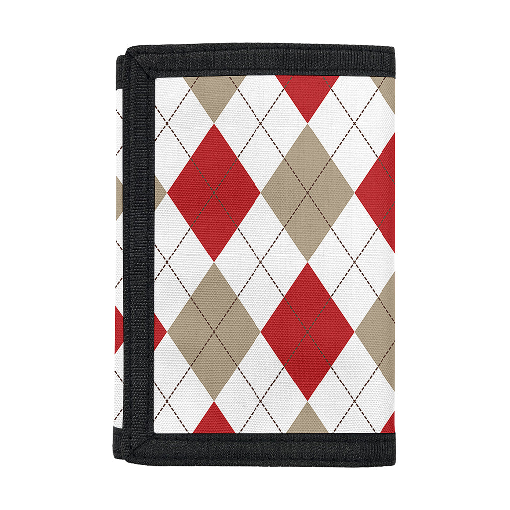 White Red And Beige Argyle Pattern Print Trifold Wallet