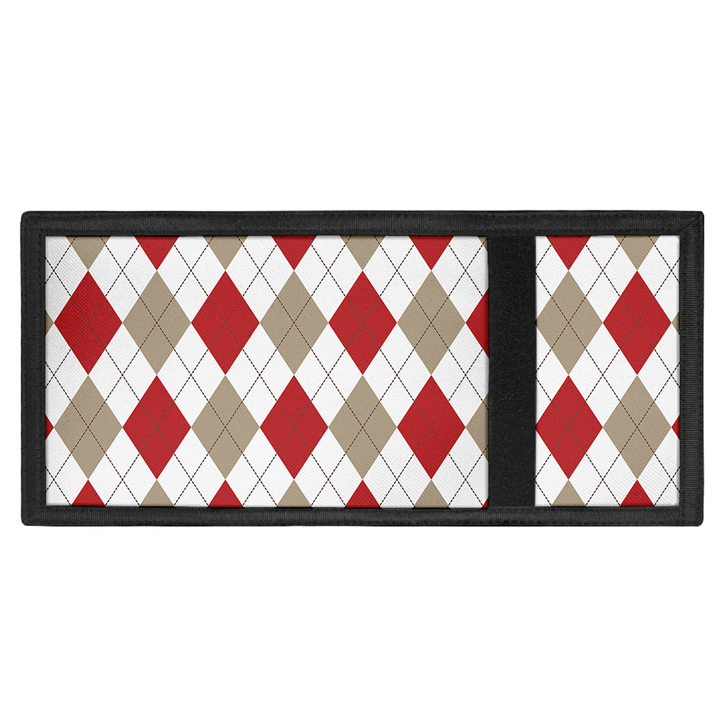 White Red And Beige Argyle Pattern Print Trifold Wallet