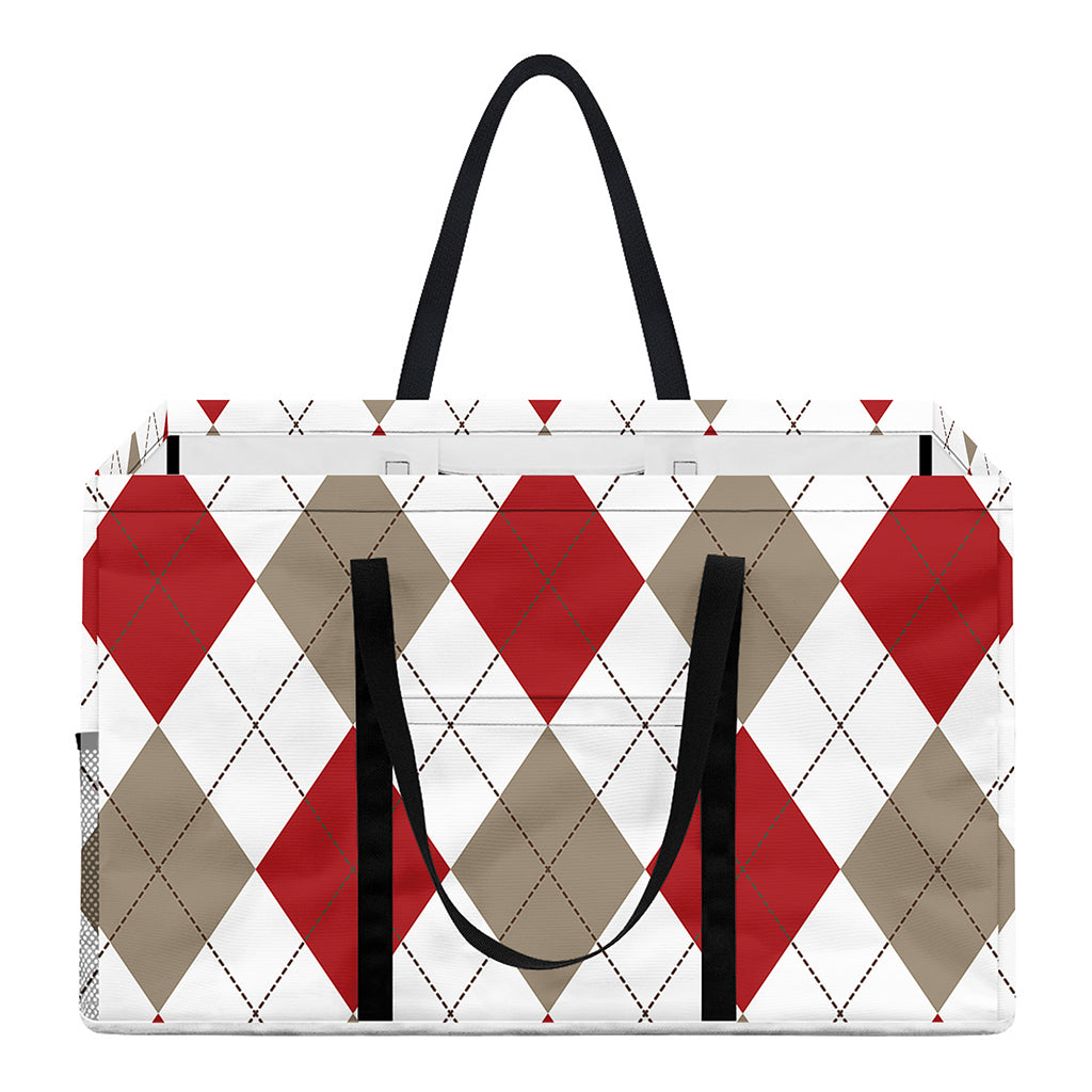 White Red And Beige Argyle Pattern Print Utility Tote Bag