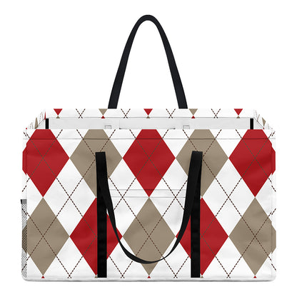 White Red And Beige Argyle Pattern Print Utility Tote Bag