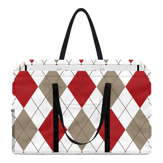White Red And Beige Argyle Pattern Print Utility Tote Bag