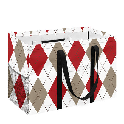 White Red And Beige Argyle Pattern Print Utility Tote Bag