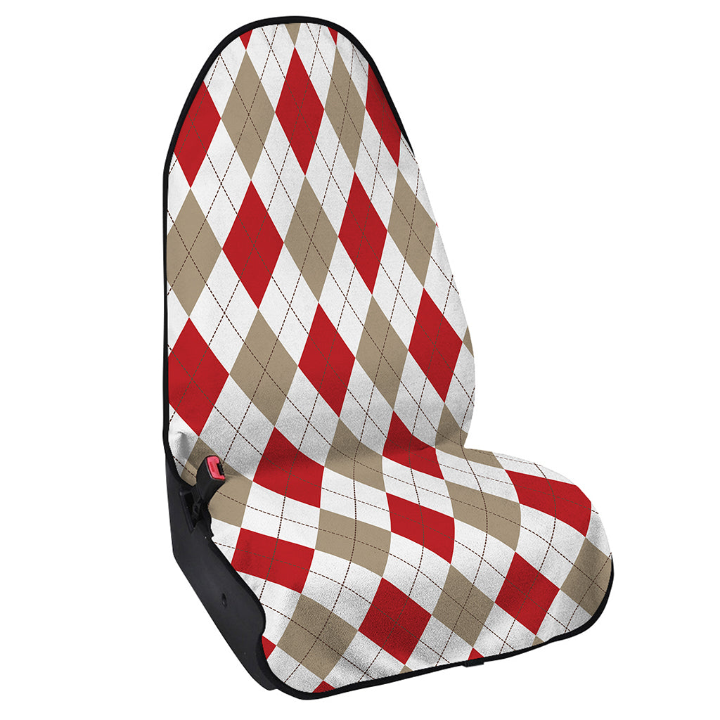 White Red And Beige Argyle Pattern Print Waterproof Car Seat Cover