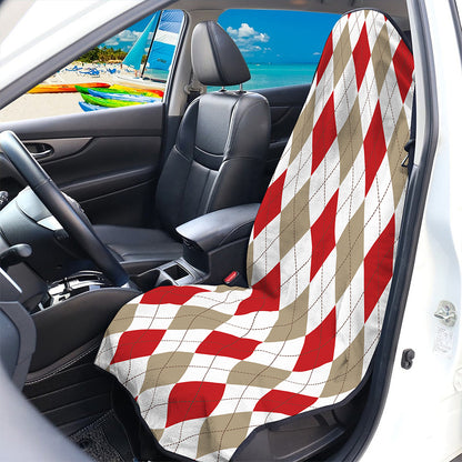 White Red And Beige Argyle Pattern Print Waterproof Car Seat Cover