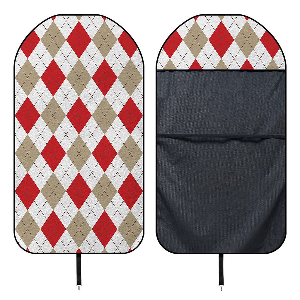 White Red And Beige Argyle Pattern Print Waterproof Car Seat Cover