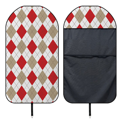 White Red And Beige Argyle Pattern Print Waterproof Car Seat Cover