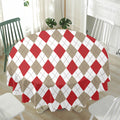 White Red And Beige Argyle Pattern Print Waterproof Round Tablecloth