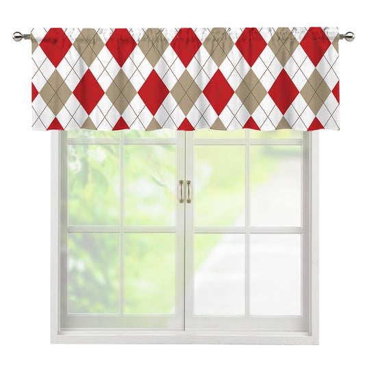 White Red And Beige Argyle Pattern Print Window Valance