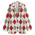 White Red And Beige Argyle Pattern Print Women's Blazer
