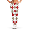 White Red And Beige Argyle Pattern Print Women's Leggings
