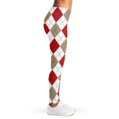 White Red And Beige Argyle Pattern Print Women's Leggings