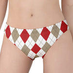 White Red And Beige Argyle Pattern Print Women's Panties