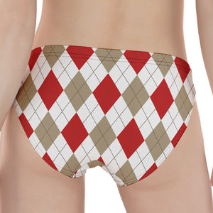 White Red And Beige Argyle Pattern Print Women's Panties