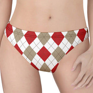 White Red And Beige Argyle Pattern Print Women's Thong