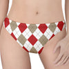 White Red And Beige Argyle Pattern Print Women's Thong