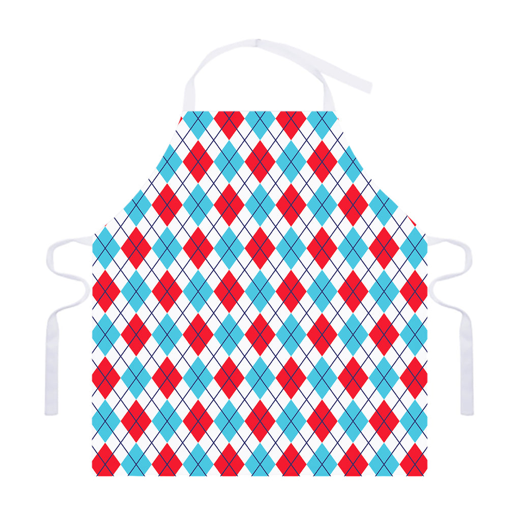 White Red And Blue Argyle Pattern Print Adjustable Apron