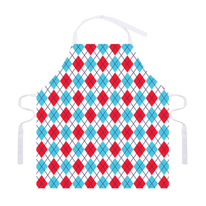 White Red And Blue Argyle Pattern Print Adjustable Apron