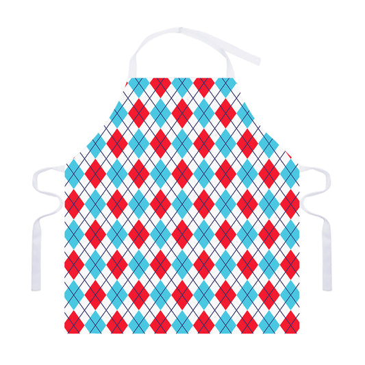 White Red And Blue Argyle Pattern Print Adjustable Apron